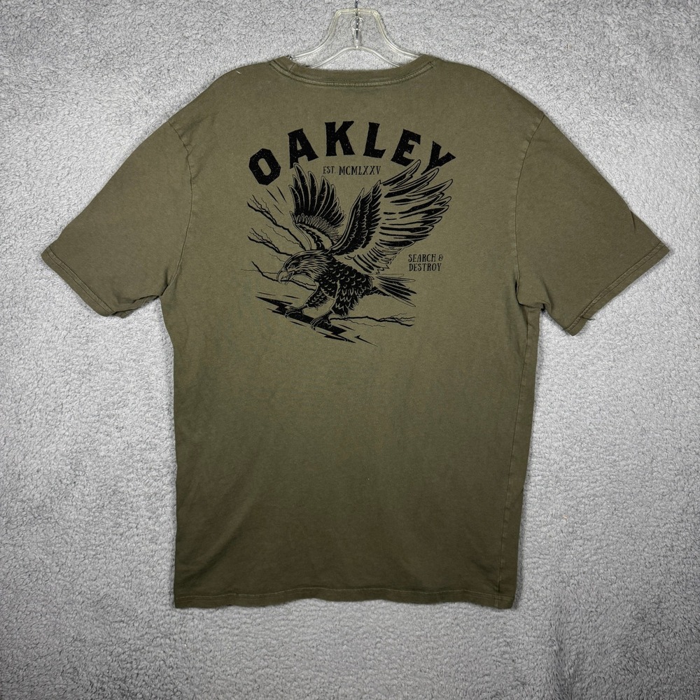 Oakley Mens XL Olive Green Search & Destroy Eagle Graphic T-Shirt Regular Fit